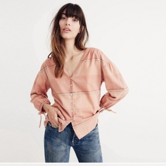 Madewell peach orange plaid button front blouse - Picture 2 of 5